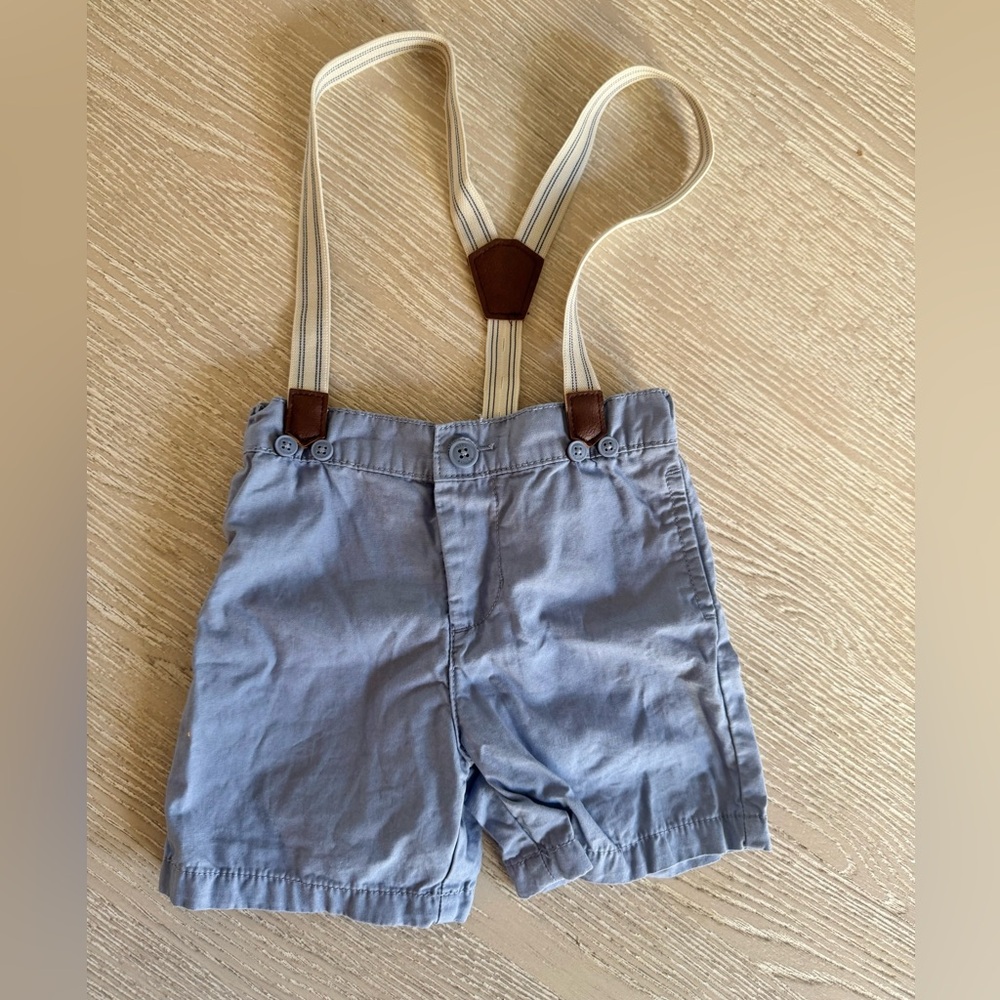 Baby Bgosh blue shorts with pinstriped suspenders, 24 months